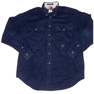 Tommy Hilfiger Vintage 90's Men's Navy Down Shirt Sleeve Linen Cotton Blend L/G